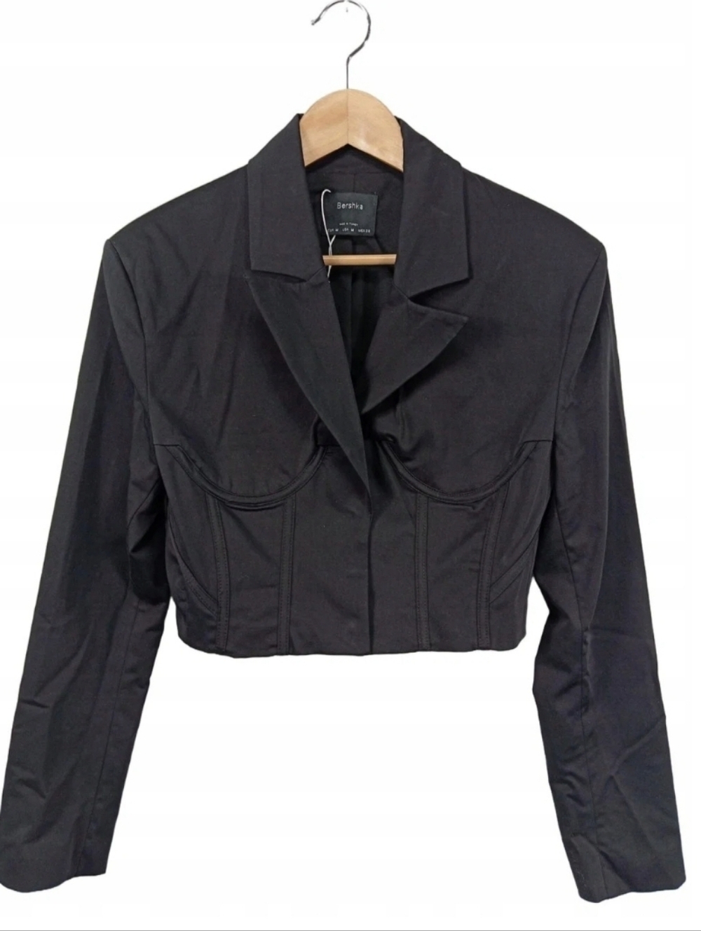 Bershka Corset Crop Blazer Black Size M Snatched Waist Trendy Y2K Chic
